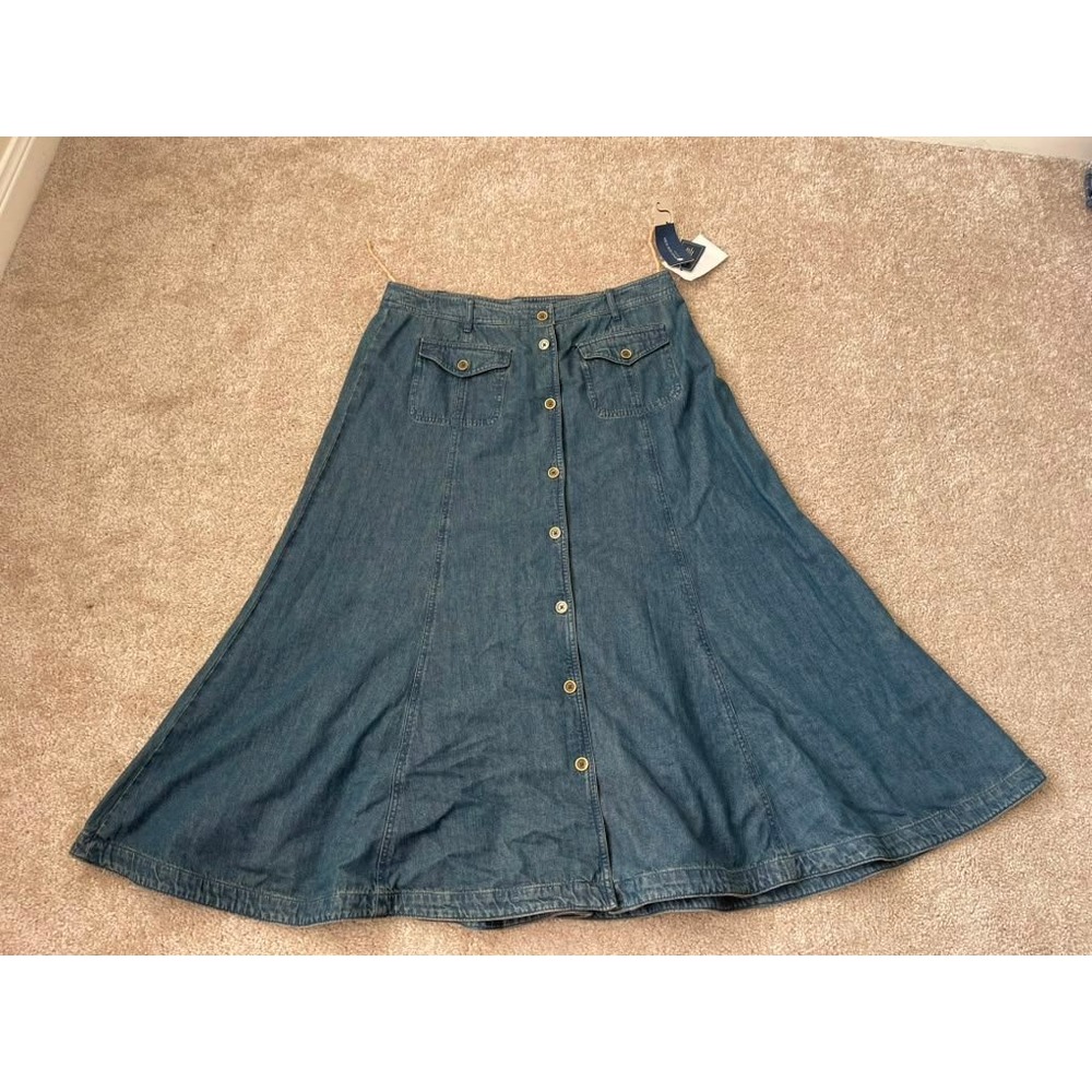 Jones New York Signature Blue Denim Button Front Maxi Skirt Size 12 NWT 3272